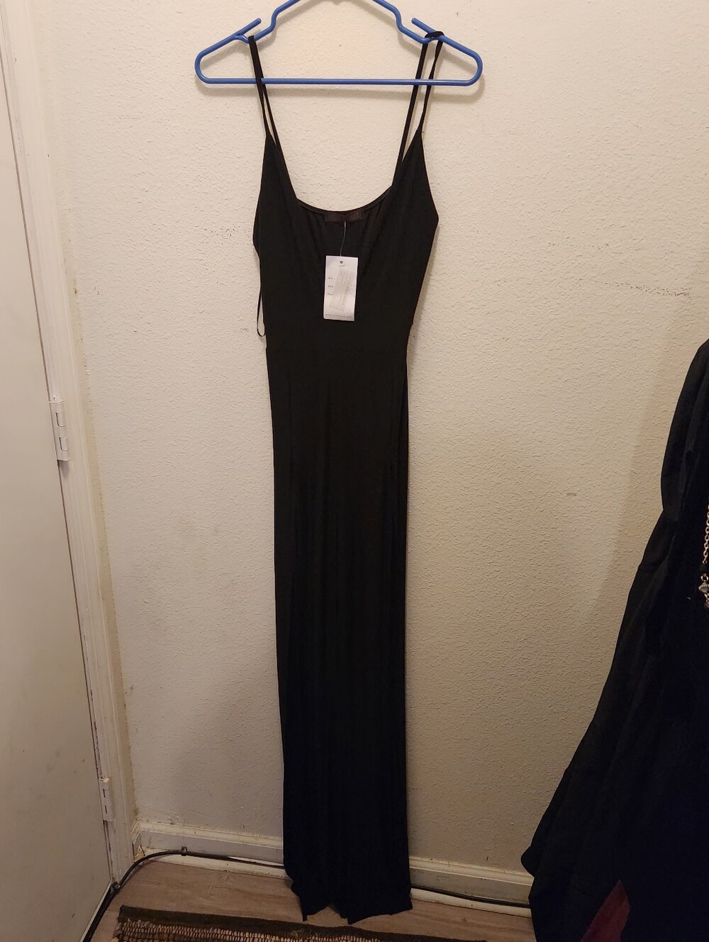 Edge Street Black Spaghetti-Strap Open Split Leg Jumpsuit
